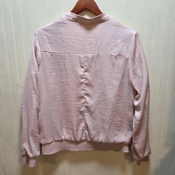Jules & Leopold Jacket Womens Large Pink Satin Bomber Full Zip Pockets - Picture 3 of 8